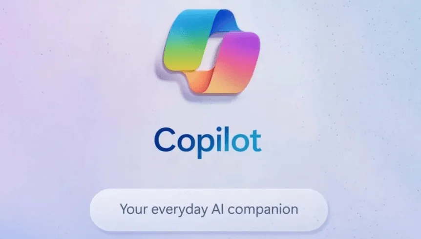 Logo officiel de Microsoft Copilot avec son slogan 'Your everyday AI companion' sur fond pastel.